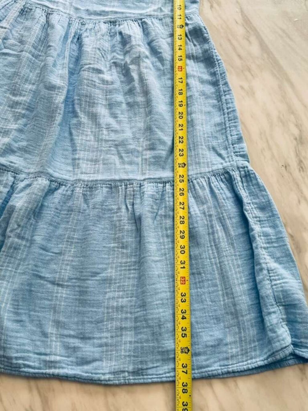 Time & Tru Gauze Tropical Dress Maxi Sundress Boho Tassel Tiered Ruffle Blue L - Picture 8 of 13